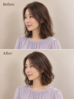 aptas 青山/表参道 白髪染め/白髪ぼかしハイライト/ボリュームアップエクステ&nbsp;40代の大人ウェーブロブ｜表参道・青山