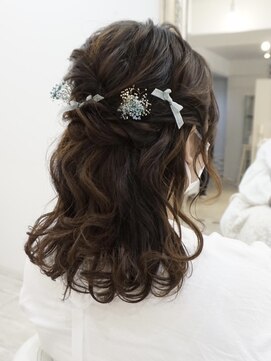 ヘアアンドメイクジップ恵比寿 (Hair＆Make ZIP) ドライフラワー リボン ハーフアップ　ヘアセット