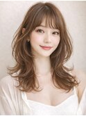 ミディアムレイヤーカットストレートロングウルフカットベージュ