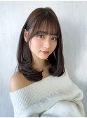 ワンカールレイヤースタイル小顔顔周りバング/ショコラブラウン