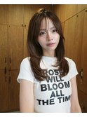 顔まわりレイヤー×透明感ブラウンミディアム