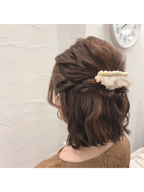 ボブヘアーのウェーブハーフ