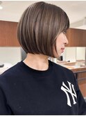 葛西ハイライト白髪ぼかしショートボブ小顔カットレイヤーカット