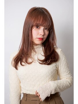 ルフュージュ バイ プロデュース 相模大野店(Refuge by Produce) レイヤーカット/重めバング/アプリコットベージュ