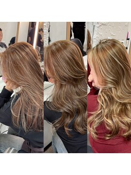 ブレンド 渋谷(BLend) ハイライトカラーくびれヘアアプリコットオレンジ