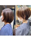 シルキーベージュデザインカラー斜めバング束感ショート【中村】