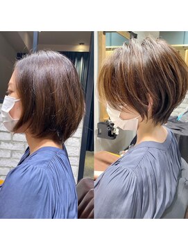 バンプ ギンザ(BUMP GINZA) シルキーベージュデザインカラー斜めバング束感ショート【中村】