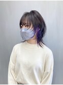 10代20代ミディアムマッシュウルフイヤリングパープル【つばき】