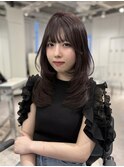 レイヤーラベンダーセミロング 前髪カット顔周りカット