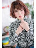 チェリーブラウンのくせ毛風ゆるふわエアリーミニボブ