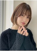 ナチュラルボブ×顔周りレイヤーカット天使の羽バング