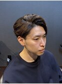 ビジネスミディアムショート ナチュラルパーマ かきあげバング