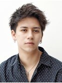フェザーパーマ/ブルーブラック/刈り上げセンターパート[新宿]