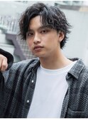 センターパート×波巻きパーマ