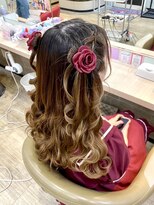 アップスニニー(up's niny)&nbsp;『編み込みツインハーフ立体リボンウェーブ巻き』お花添え♪