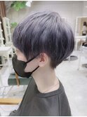 アッシュブラックツーブロックマッシュショートウルフハイライト