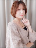 シースルーバングオレンジベージュマッシュボブY越谷30代40代