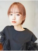 顔まわりレイヤー/ピンクブラウン/切りっぱなし