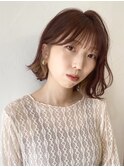 暖色ピンク×インナーカラーボブ