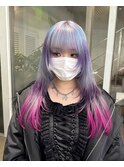 ハイトーンホワイトシルバーパープルボーダーデザインカラー