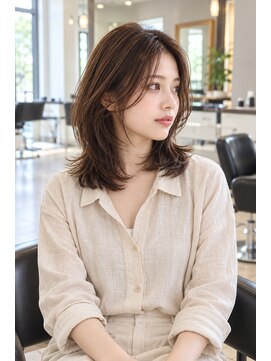 フレイムス ヘアアンドリラックス 大宮東口店(Frames) ミディアムレイヤー20代30代40代前髪あり前髪なし面長丸顔大宮