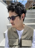 無造作パーマツイストスパイラルパーマツーブロック波巻きパーマ