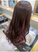 チェリーピンク　ピンクブラウン　ボブウルフ　韓国ヘア
