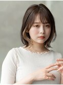 大人かわいい前髪セシルカットココアブラウンフリンジウェーブ