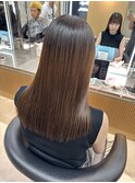 縮毛矯正ストレートくびれヘアヘアアレンジアプリコットオレンジ