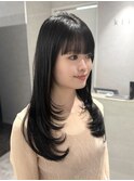 大人可愛いワイドバング×透け感レイヤー