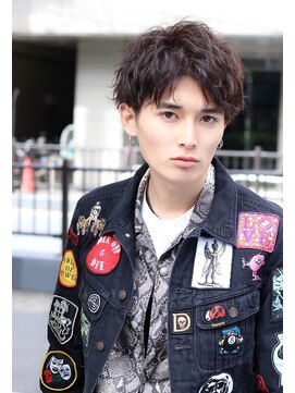 ネイビー(NAVY) センターパート クラッチウェーブ 2ブロックマッシュ