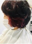 ショートヘアワインレッドインナーカラー30代40代50代