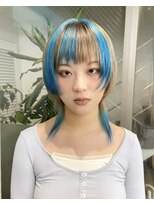 マレットウルフカラーブルーブラウンブロックデザインカラー