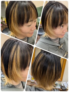 クリア 美容室 インナーハイライト☆黒金ツートンカラー