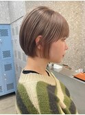 ブリーチなしダブルカラーピンクベージュミディアムボブ20代30代