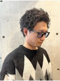 スパイキーショートアップバングツイストスパイラルパーマ