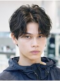 渋谷メンズパーマルーズパーマシャドウパーマセンターパート緩め