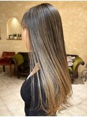 ロングヘア ロングストレート 細めハイライト ナチュラル 銀座