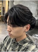 原宿ニュアンスパーマラウンドマッシュシースルーメンズ刈り上げ