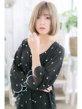 ミック 日暮里店(miq) 個性的ハイトーンカラー★シースルーバング小顔前下がりボブb1