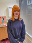 大人可愛い艶髪オレンジベージュくびれウルフロングレイヤー