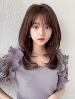 美髪ミディアムストレート/寒色系カラー/極細ハイライト