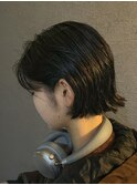 ブルーブラック　切りっぱなしボブ　ミニボブ