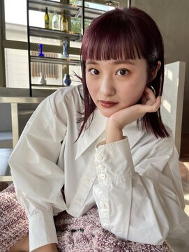 ヨンシ(jonsi) 切りっぱなしロブ×ボルドーカラー