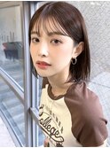 切りっぱなしボブチェリーブラウンミニウルフ前髪縮毛矯正表参道