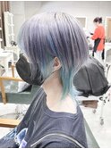 シルバーカラーツーブロックマッシュショート  ウルフハイライト