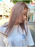 ミルクティーピンクベージュハイトーンブリーチダブルカラー髪色