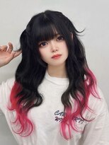 ラピステン 福岡天神 大名店(Lapis) エクステ/地雷デザイン/落ちる黒染め/裾カラー/ピンク/サブカル