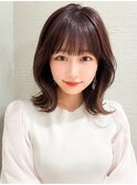 ミニウルフ前髪パーマ韓国くびれミディアムチェリーブラウン