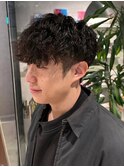 ツイストスパイラルパーマ マッシュショート 束感 黒髪